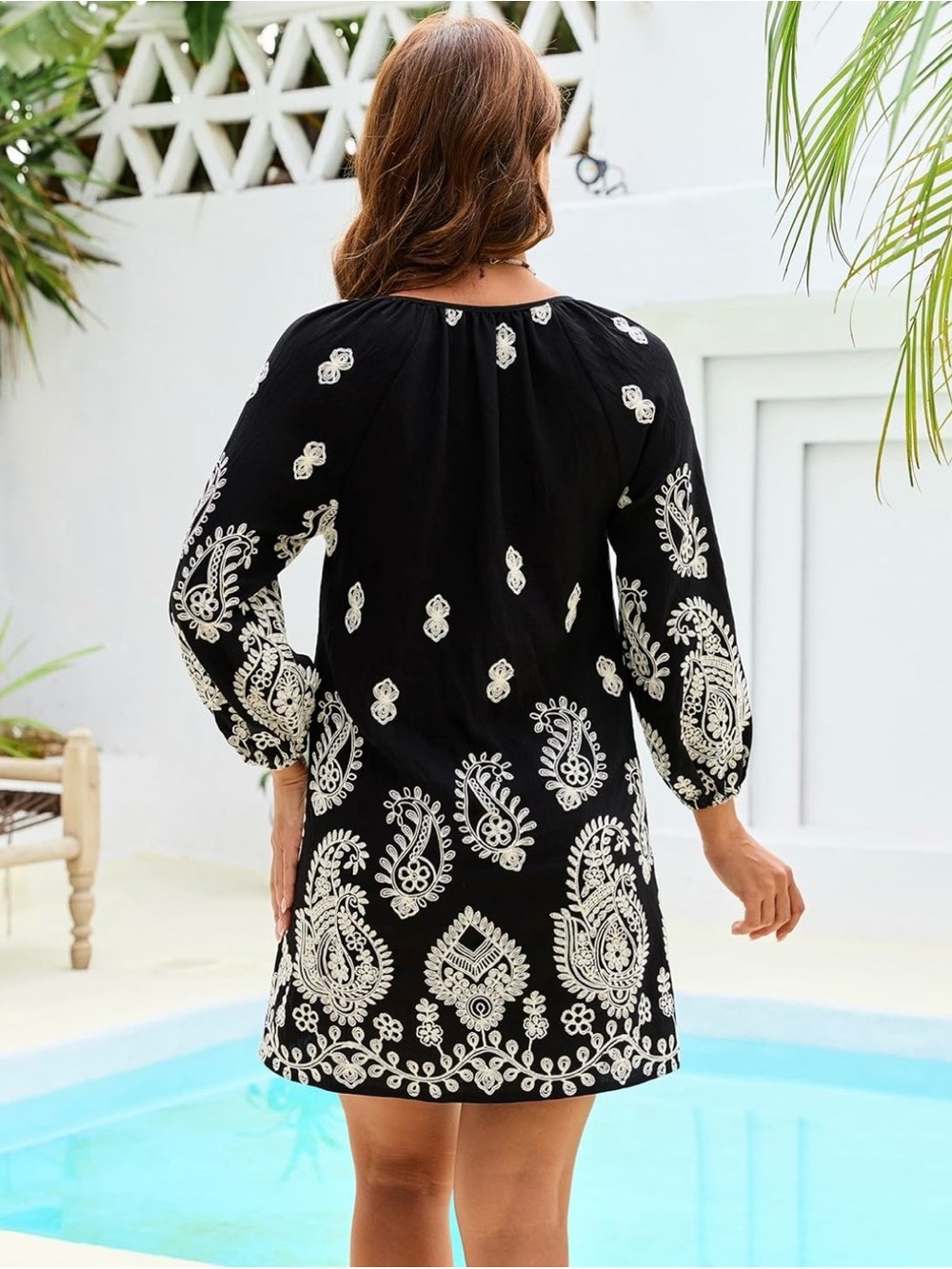Blooming Jelly Black & White Embroidered V-Neck Swim Cover-Up Dress. NWOT - Picture 5 of 13